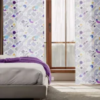 Retro Geometric Abstract Pat#4 Purple Blue ID1067 Sheer Curtains