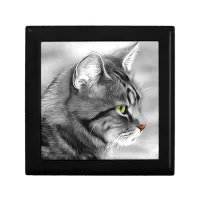 Artistic Gray Tabby Cat Portrait Gift Box