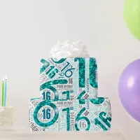 Sweet Sixteen Sparkle Word Cloud Teal White ID265 Wrapping Paper