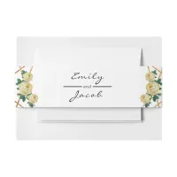 Elegant Gold Glitter Geometric Yellow Floral Wed Invitation Belly Band