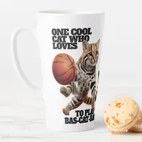 One Cool Cat Who Loves to Play Bas-cat-ball Latte Mug