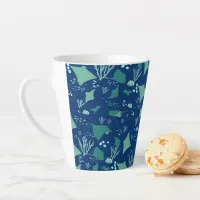 Stingrays Ocean Reef Pattern on Navy Blue Latte Mug