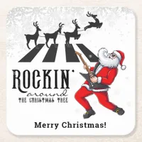 Rock N Roll Santa Rockin' Birthday Christmas Party Square Paper Coaster