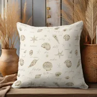 Shells Starfish Sun Fun Text Sandstone ID918  Throw Pillow