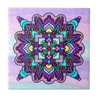 Colorful Mystical Mandala in Purple and Blue Ceramic Tile