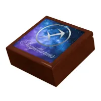 Grey Zodiac Sagittarius & sign on blue galaxy | Gift Box