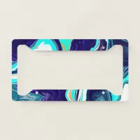 Blue Teal Ocean Swirls Marble Fluid Art   License Plate Frame