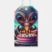 Extraterrestrial Alien Being eating Birthday Cake  Gift Tags