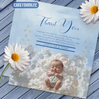 Baby On Cloud Blue Baby Shower Thank You Card