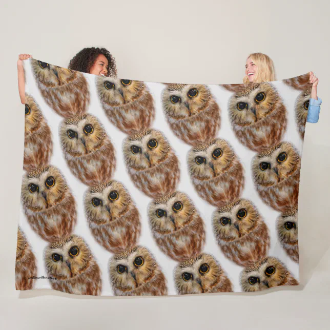 Cute Little Northern Saw Whet Owls Fleece Blanket