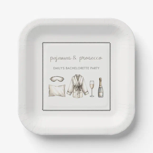 Pajamas & Prosecco Personalized Bachelorette Party Paper Plates