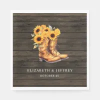 Sunflowers Cowboy Boots Barn Wood Western Wedding Napkins