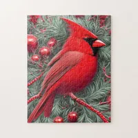 Elegant Vintage Red Cardinal Christmas Jigsaw Puzzle