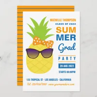 Orange and Blue Pineapple Summer Grad Party Invita Invitation