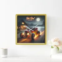 Hot rod at a moonlit lake square wall clock