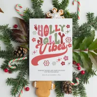 Colorful Retro Groovy Holly Jolly Vibes Typography Holiday Card