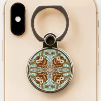 Blue and Brown Owl and Tree Branches Mandala Phone Ring Stand