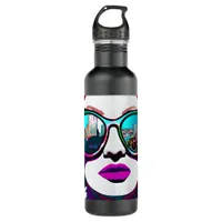 Abstract Woman in Sunglasses City Reflection Stainless Steel Water Bottle