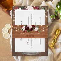 Burgundy Floral Rustic String Lights Wedding Invitation Belly Band