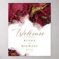 Marble Glitter Wedding Welcome Burgundy Gold ID644 Poster