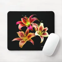 Elegant Floral Yellow Pink Daylilies Flowers Mouse Pad