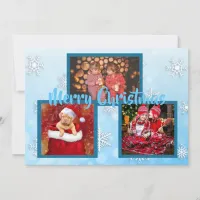 Blue and White Snowflakes Family Photos Christmas Invitation