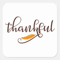 Feather Boho Native Thankful Typography Square Sticker