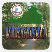 Virginia Map, State Seal, Picture Text Square Sticker