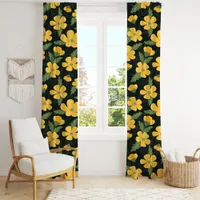 Yellow Buttercup Floral Pattern Blackout Curtains