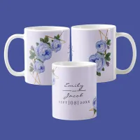 Elegant Gold Glitter Geometric Blue Floral Wed Coffee Mug