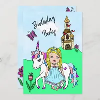 Princess and Unicorn Girl's Birthday Party Invitation