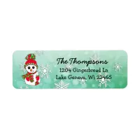 Christmas Snowman with blue Snowflake Background Label