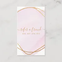 Script Blush Pink Watercolor Gold Circle Business Referral Card