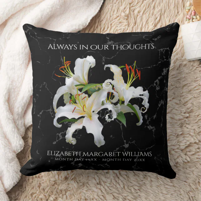 Elegant White Oriental Lilies Celebration of Life Throw Pillow