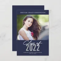 Modern Elegant Graduate | Blue Graduation Photo Announcement