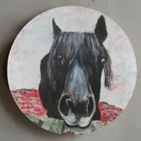 Horse in a field equestrian painting rider  trinket tray