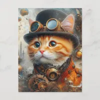 an adorable steampunk cat postcard