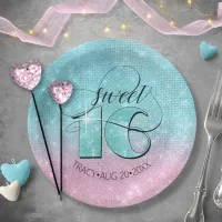 Glitter and Shine Sweet 16 Teal/Pink ID675 Paper Plates