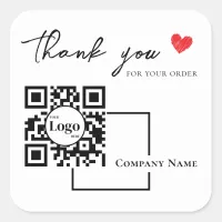 Modern Business Logo Qr Code White Thank you Square Sticker