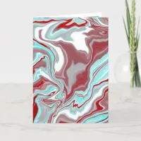 Teal and Burgundy Marble Fluid Art Blank   Card