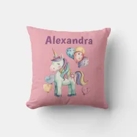 Cute Colorful Watercolor Unicorn Throw Pillow