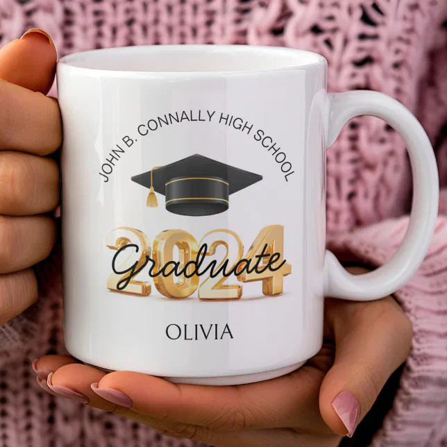 Personalized 2024 Black Gold Graduate Coffee Mug
