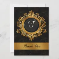 flourish gold monogram wedding thank you invitation