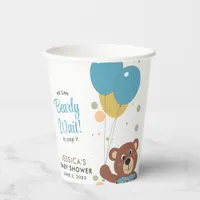 Cute Teddy Bear Blue Balloon Baby Boy Shower Paper Cups