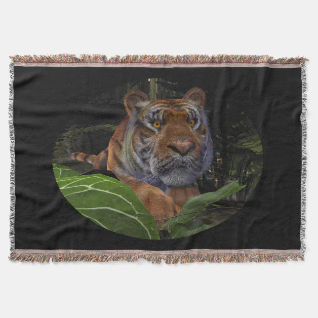 Tiger Crouching in the Jungle Throw Blanket