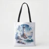 Coastal beach Lighthouse  Tote Bag