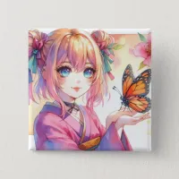 Anime Girl Holding a Butterfly Ai Art Button