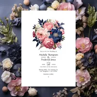 Navy and Blush Floral Wedding Invitation