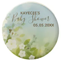 Personalized White Fowers Floral Baby Shower Round Chocolate Covered Oreo