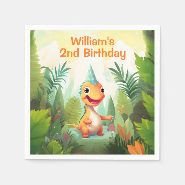 Cute Dinosaur Tropical Forest | Dino Kids Birthday Napkins